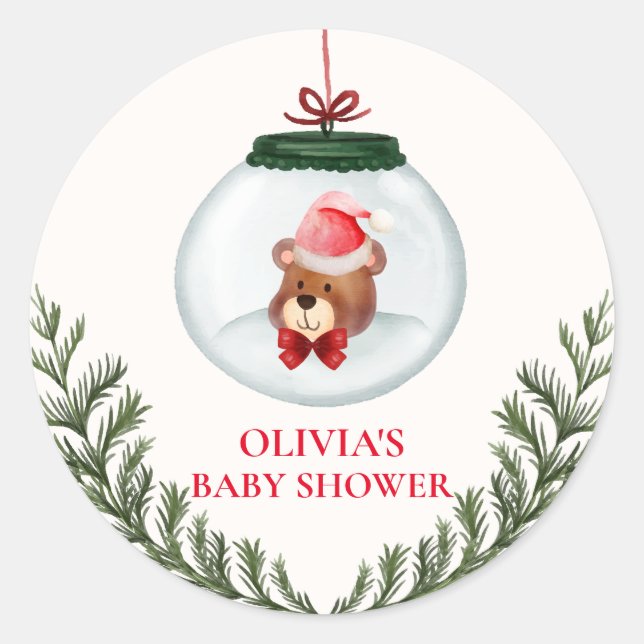 Gender Neutral Teddy Bear Winter Baby Shower Classic Round Sticker (Front)