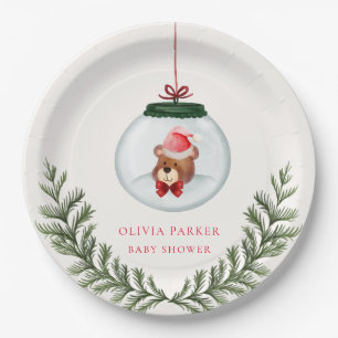 Gender Neutral Teddy Bear Winter Baby Shower Paper Plate