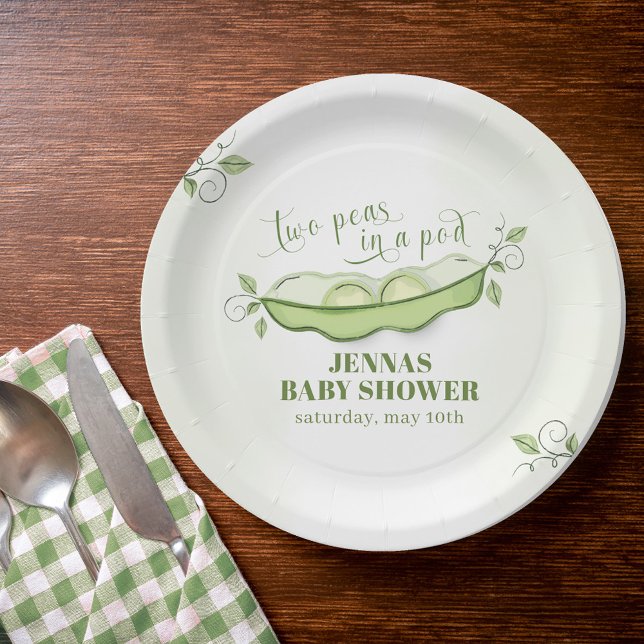 Gender Neutral Two Peas in a Pod Green Paper Plate (Gender Neutral Baby Shower Custom Paper Plate.)