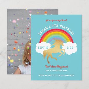 Gender Neutral Unicorn Rainbow Birthday Party Invitation