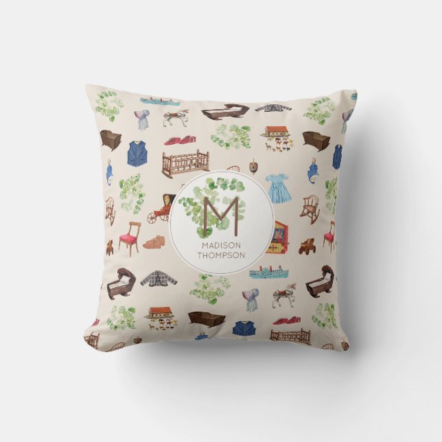 Gender Neutral Vintage Baby Nursery Toys Pattern Cushion (Front)