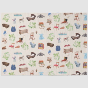 Gender Neutral Vintage Baby Nursery Toys Pattern Tissue Paper