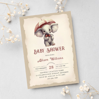  Gender Neutral Vintage Elephant Baby Shower  Invitation