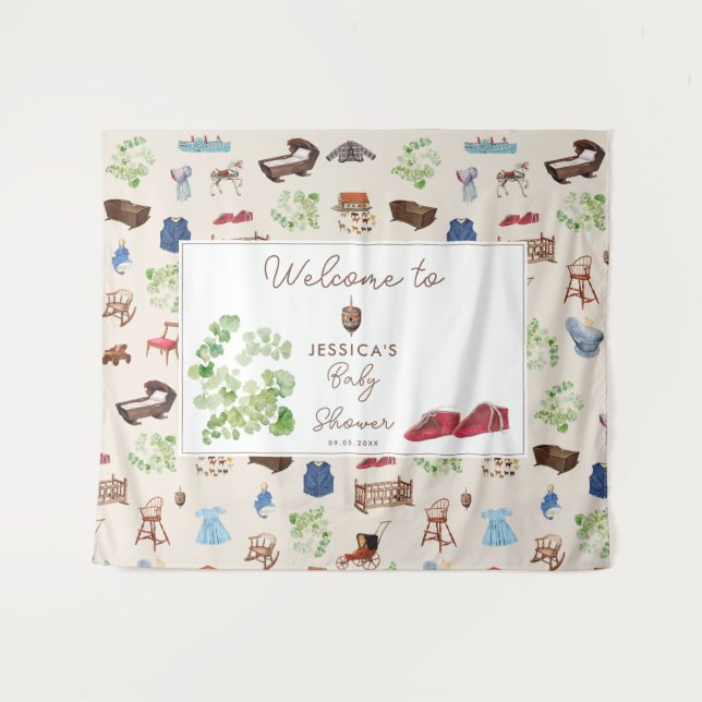 Gender Neutral Vintage Nursery Toys Baby Shower Tapestry (Front (Horizontal))