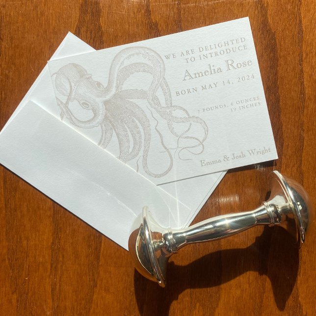 Gender Neutral Vintage Octopus Birth Announcement (Creator Uploaded)