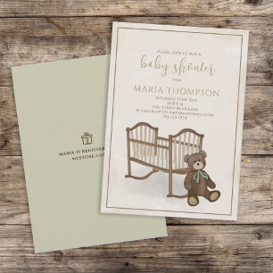 Gender Neutral Vintage Teddy Bear Gift Registry  Invitation