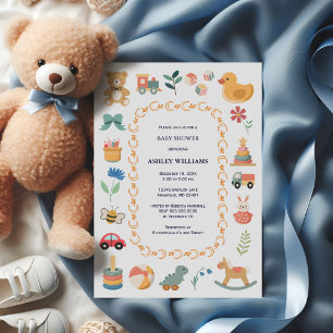 Gender Neutral Vintage Toys Baby Shower Invitation
