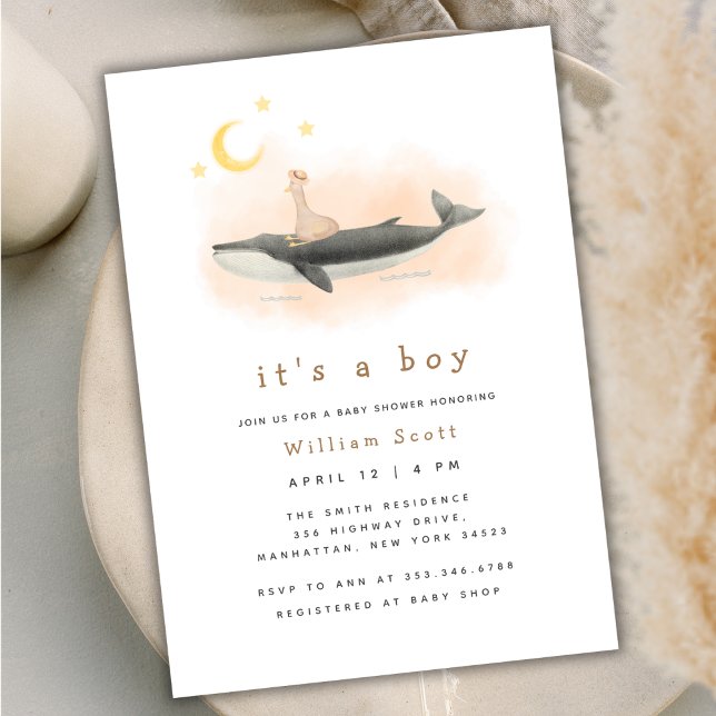 Gender Neutral Vintage Whale & Duck Baby Shower  Invitation (Gender Neutral Vintage Whale & Duck Baby Shower Invitation)