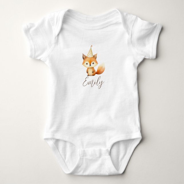 Gender neutral Watercolor Animals fox baby shower Bodysuit (Front)