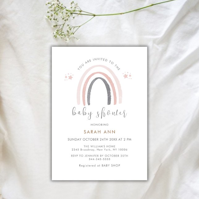 Gender Neutral Watercolor Boho Rainbow Baby Shower Invitation (Gender Neutral Watercolor Boho Rainbow Baby Shower Invitation)