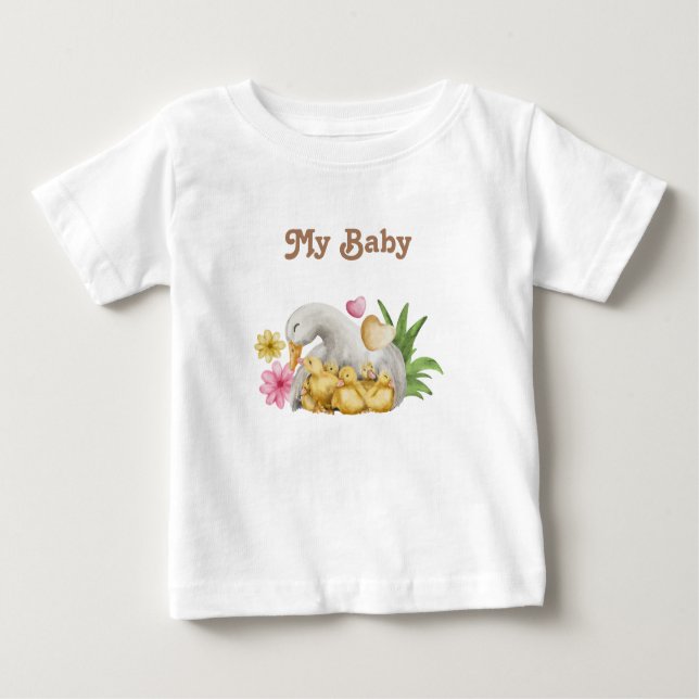 Gender Neutral Watercolor Duck with Baby Shower T-Shirt (Front)