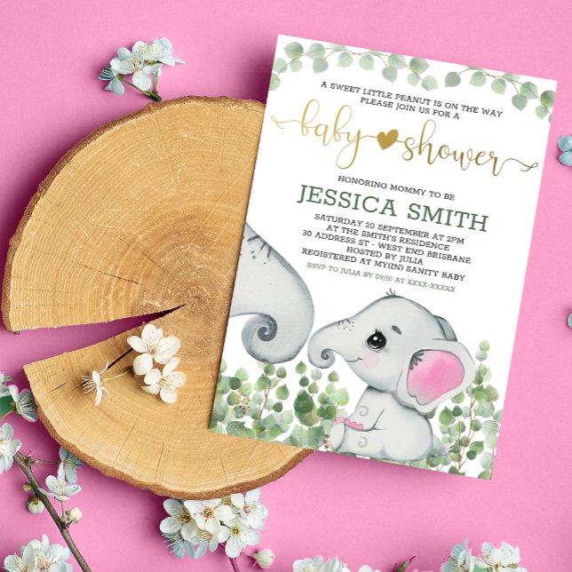 Gender Neutral Watercolor Elephant Baby Shower Invitation (Creator Uploaded)