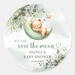 Gender neutral watercolor greenery over the moon classic round sticker
