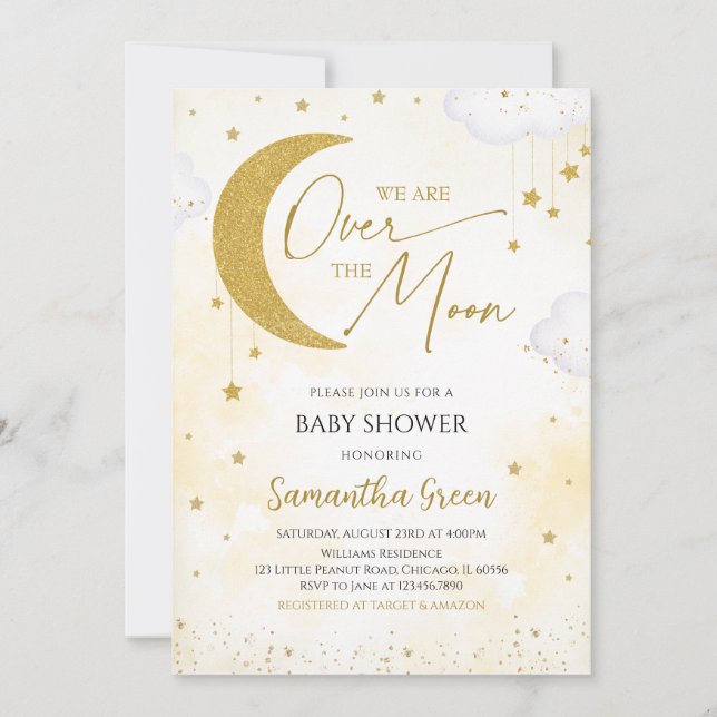 Gender Neutral We are Over the Moon Baby Shower Invitation (Front)