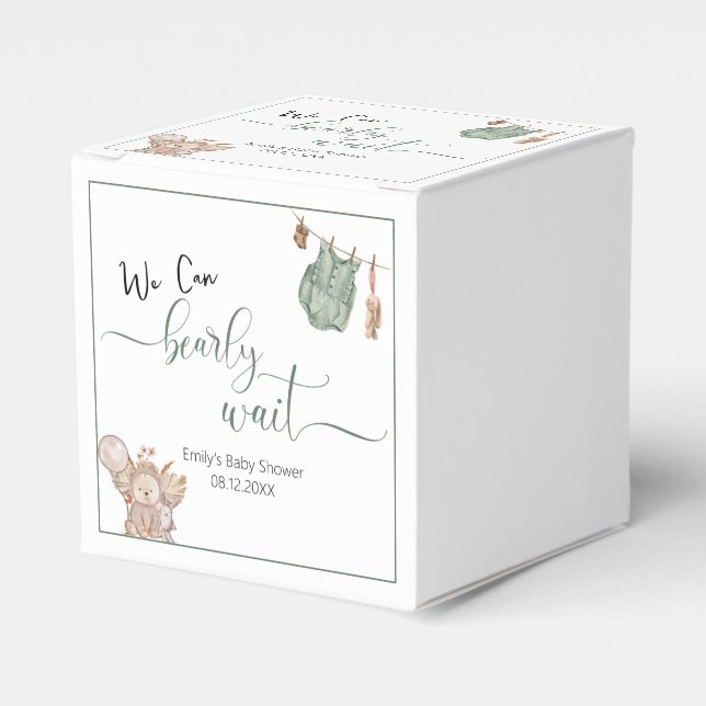 Gender Neutral We Can Bearly Wait Baby Shower Favour Box (Front Side)