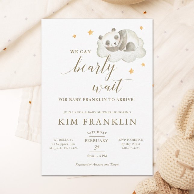 Gender Neutral We Can Bearly Wait Baby Shower  Inv Invitation (Creator Uploaded)