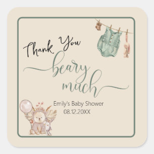 Gender Neutral We Can Bearly Wait Baby Shower Square Sticker