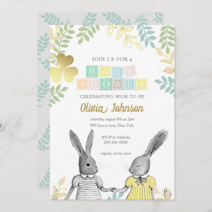 Gender Neutral Whimsical Rustic Bunny Baby Shower  Invitation