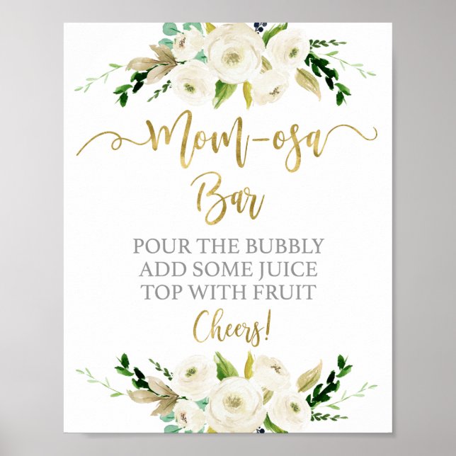 Gender Neutral white floral momosa bar sign (Front)