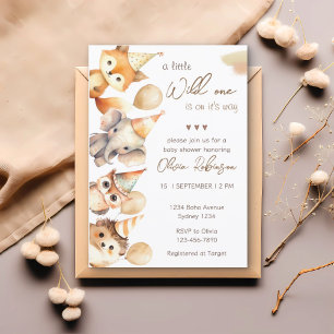 Gender neutral Wild One Animals Boy Baby Shower  Invitation
