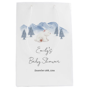 Gender Neutral Winter Polar Bear Baby Shower Medium Gift Bag
