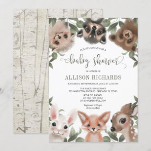 Gender neutral woodland animals forest baby shower invitation