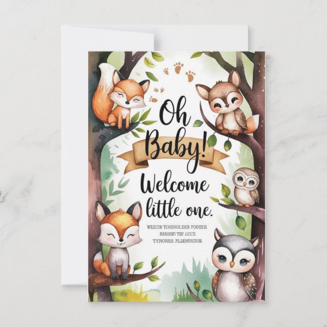 Gender-Neutral Woodland Baby Shower Invitation  (Front)