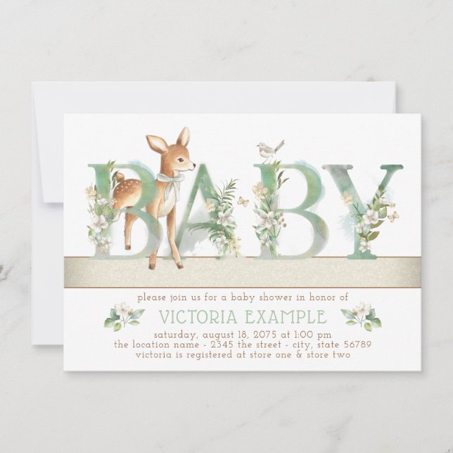 Gender Neutral Woodland Deer Baby Shower Invitation (Front)