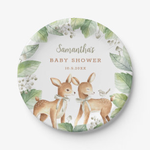 Gender Neutral Woodland Deer Twins Baby Shower Pap Paper Plate
