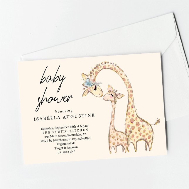 Gender Neutral Yellow Giraffe Baby Shower Invitation (Creator Uploaded)