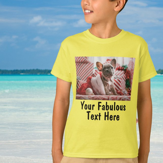 Gender neutral Yellow Personalised Photo and Text T-Shirt (Create your own gender neutral kids t-shirt!)