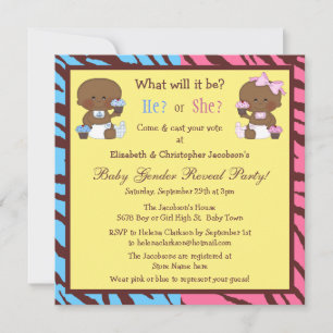 Gender Reveal African American Babies & Cupcakes Invitation