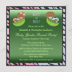 Gender Reveal African American Babies in Pea Pods Invitation