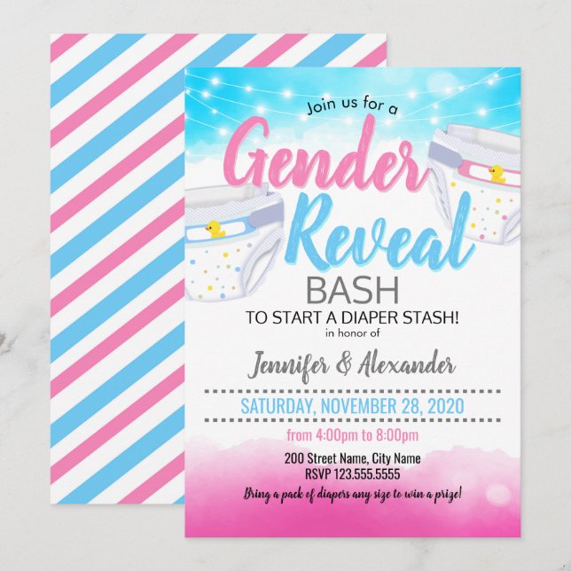 Gender Reveal and diaper shower Invitation (Front/Back)