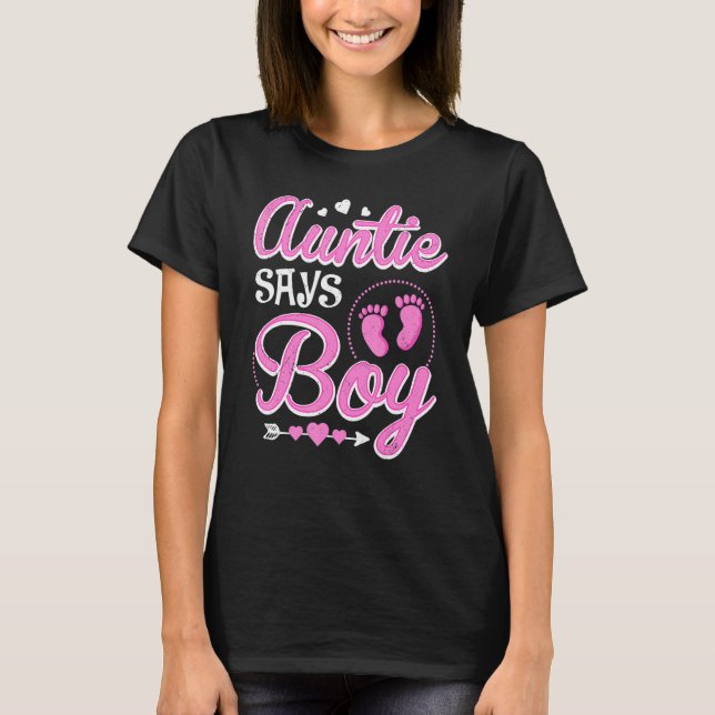Gender reveal Auntie says Girl baby matching famil T-Shirt (Front)