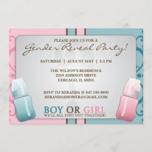 Gender Reveal Baby Bottle Boy or Girl Invitations