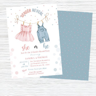 Gender Reveal Baby Clothes Party Invitation