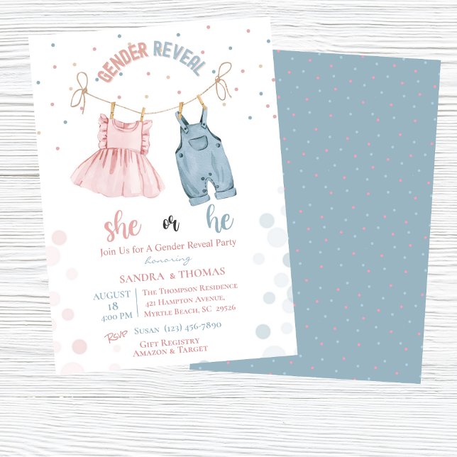 Gender Reveal Baby Clothes Party Invitation (Creator Uploaded)