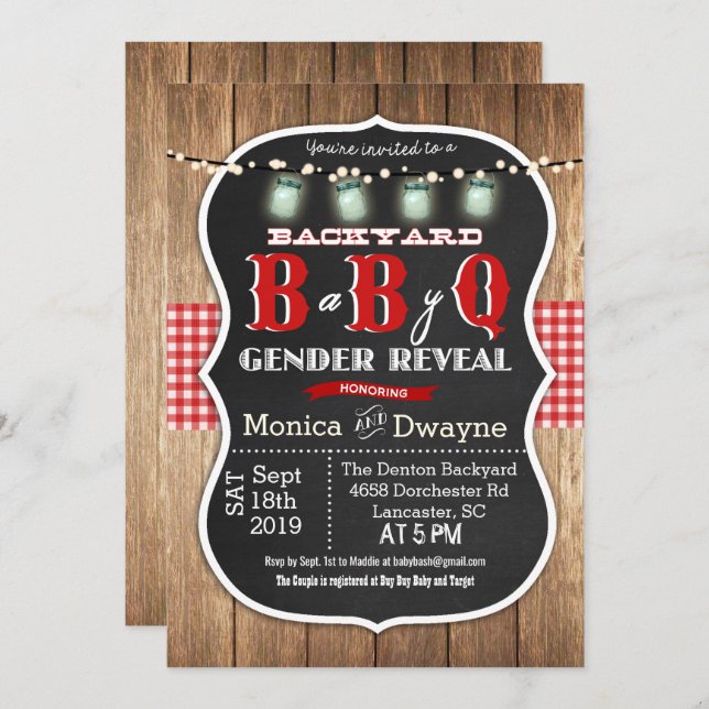 Gender Reveal Baby Q BBQ Invitation (Front/Back)