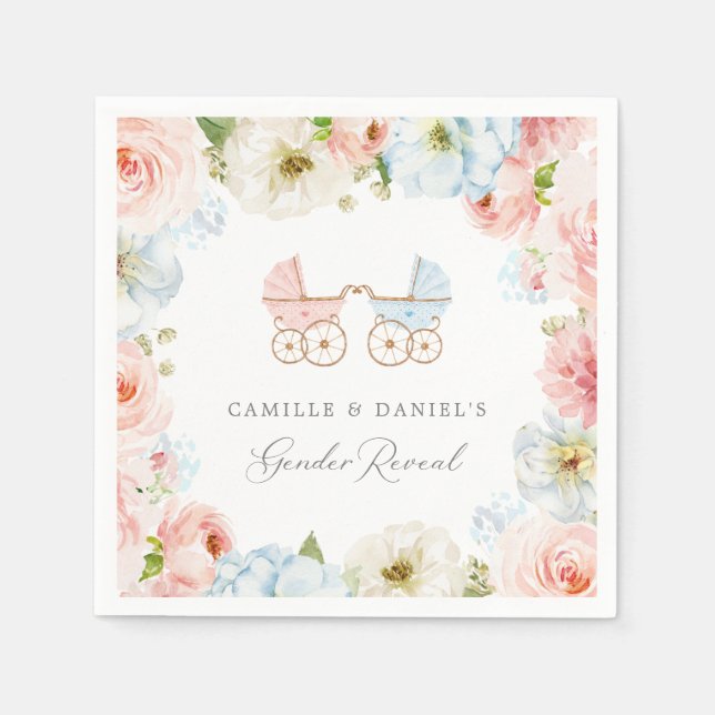 Gender Reveal Baby Shower Blue and Pink Paper Napkin (Front)