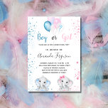 Gender reveal baby shower blue pink boy girl  invitation<br><div class="desc">For a gender reveal baby shower. A chic white background. Decorated with glitter and blue, pink and white balloons and glitter dust. A baby boy elephant and a gaby girl elephant. Personalise and add the name of the mum to-be and party details. The name and the text: Boy or Girl...</div>