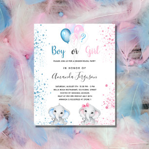 Gender reveal baby shower blue pink boy girl invitation postcard