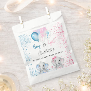 Gender reveal baby shower blue pink elephants  favour bag