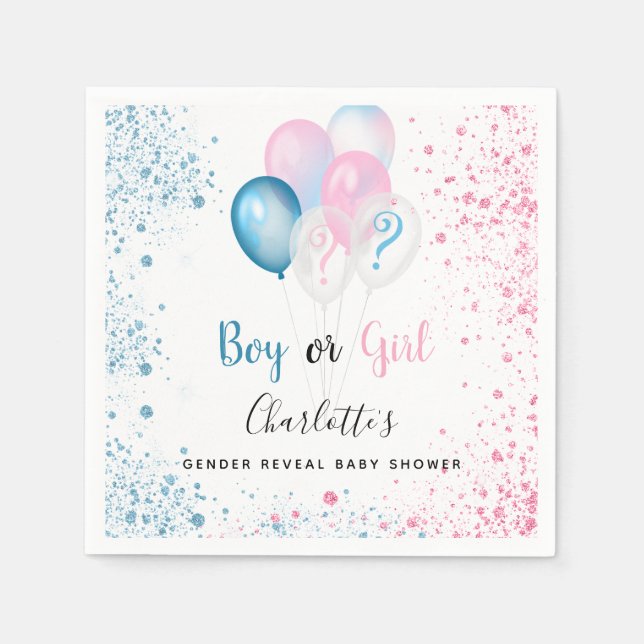 Gender reveal baby shower blue pink glitter napkin (Front)
