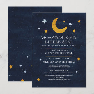 Gender Reveal Baby Shower Boy Girl Moon Stars Invitation