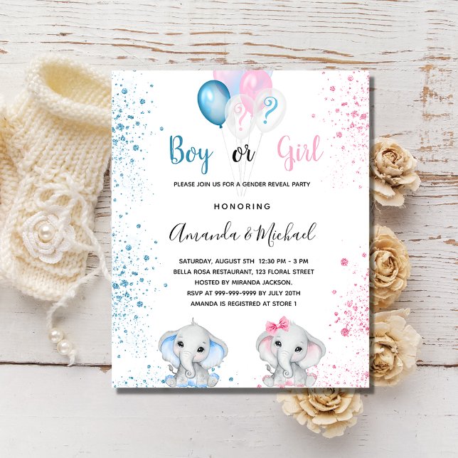 Gender reveal baby shower budget invitation flyer (Creator Uploaded)
