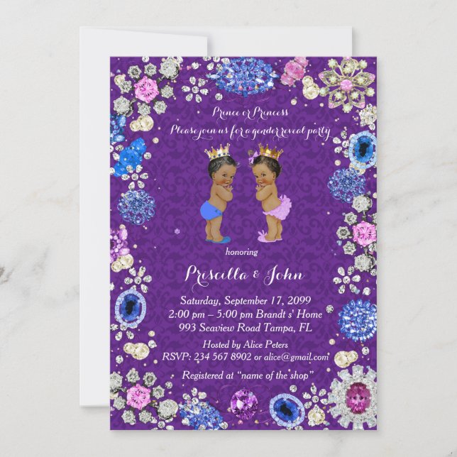 Gender Reveal Baby Shower, damask, purple Invitation (Front)