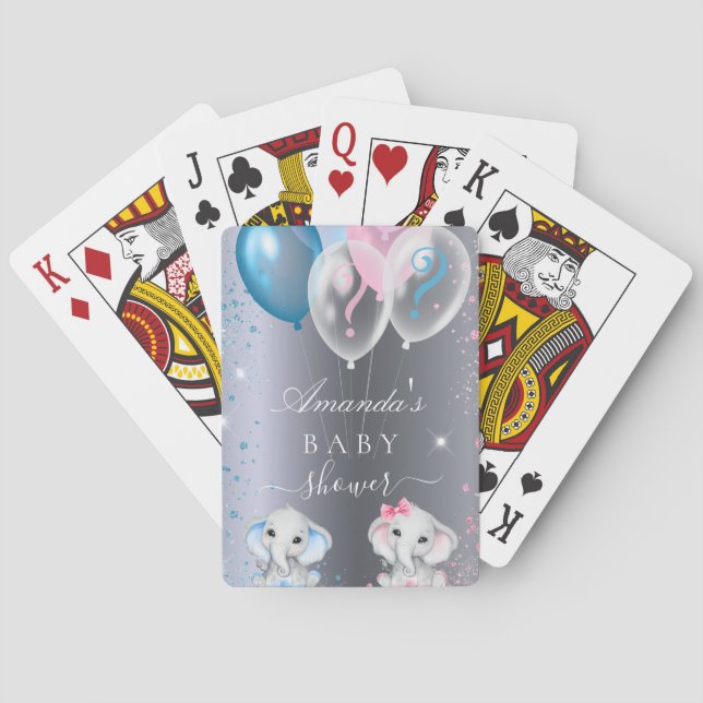 Gender reveal baby shower elephants playing cards (Back)