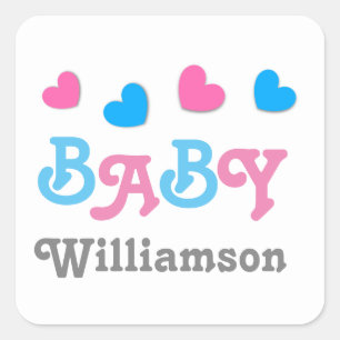 Gender Reveal Baby Shower Hearts Collection A05 Square Sticker