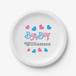 Gender Reveal Baby Shower Hearts Collection A16 Paper Plate